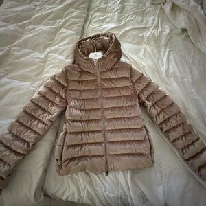 Moncler champagne color puffer coat.